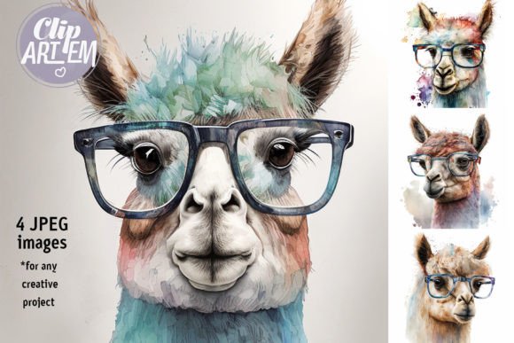 Download Cute Lama Painting Portrait 4 JPEG Set - Painting Collection