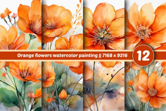Download Orange Flowers Watercolor Painting BG - Painting Collection