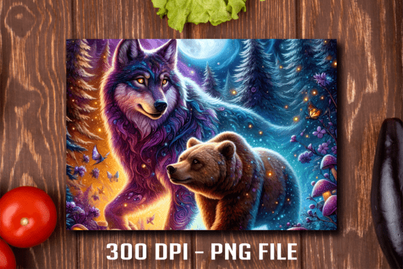 Download Magical Wolf Bear Moon Cutting Board Png - Board Collection