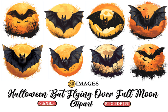 Download Halloween Bat Flying over Full Moon Clip - Premium Bundle