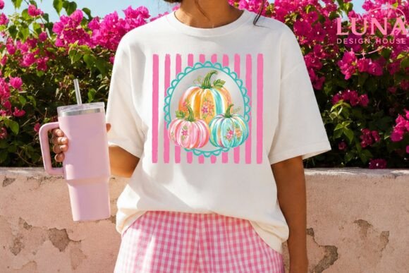 Download Floral Pumpkins Pink Stripes PNG - Pumpkins Collection