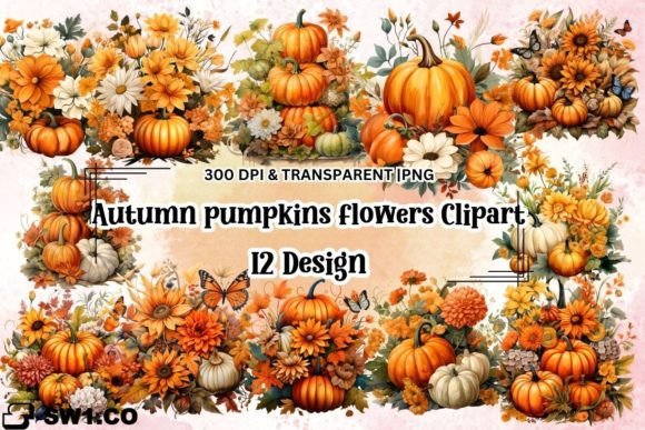 Download Autumn Pumpkins with Flowers Clipart - Pumpkins Collection