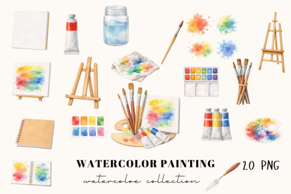 Download Watercolor Painting Tools Clipart Set - Painting Collection
