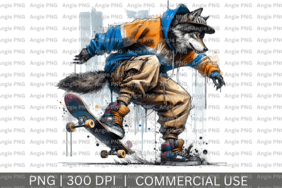 Download Watercolor Skateboarding Urban Wolf PNG - Board Collection