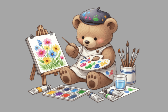 Download Teddy Bear Artist Painting Colorful - Painting Collection