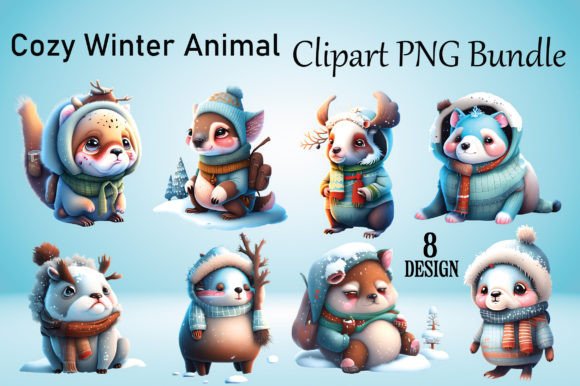 Download Cozy Winter Animal Clipart PNG Bundle - Winter animal Collection