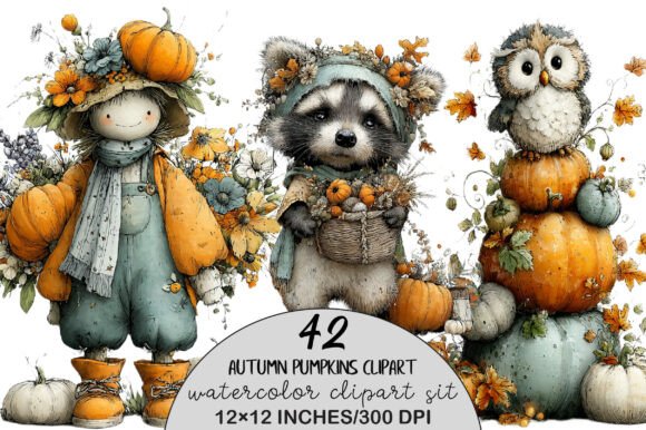 Download Watercolor Autumn Pumpkins Clipart - Pumpkins Collection