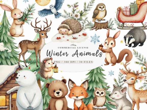 Download Rustic Winter Animal Clipart Bundle - Winter animal Collection