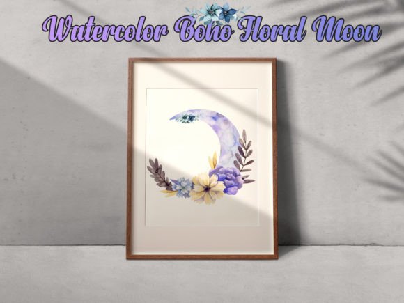 Download Boho Watercolor Floral Moon Wall Art - Premium Bundle